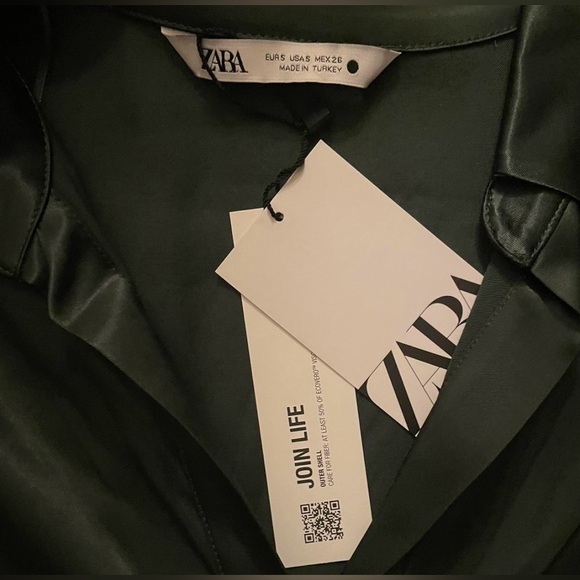 Zara dark green satin long sleeve blouse with ruching size small. NWT - Picture 5 of 7